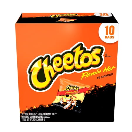 Cheetos Crunchy Cheese Flamin' Hot Flavored Snack Chips, 1 Ounce Bags, 10 Count
