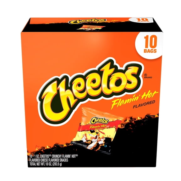 Cheetos Crunchy Cheese Flamin' Hot Flavored Snack Chips, 1 Ounce Bags, 10 Count