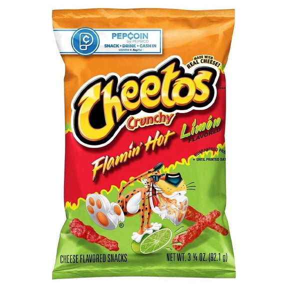 Cheetos Crunchy Cheese Flavored Snacks Flamin' Hot Limon 3.25oz Pack of 2