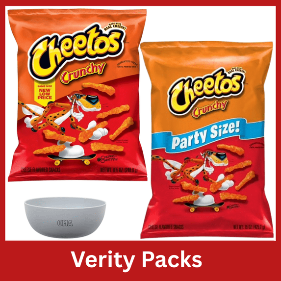 Cheetos Crunchy Cheese Snacks Variety Pack, Cheese Flavored Crunchy Chips, 8.5 oz & 15 oz Bags, Party Size Variety Pack with Serving Bowl by OMA
