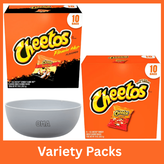 Cheetos Crunchy Cheese Snacks Variety Pack, Flamin Hot & Classic Cheese 1 oz Bags, 10 Count Multipack Each, Variety Pack with Serving Bowl by OMA