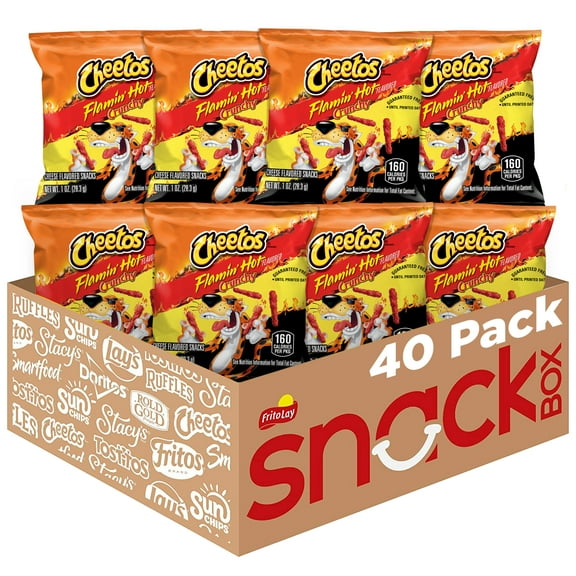 Cheetos Crunchy Flamin' Hot Cheese Flavored Puffed Snack Chips, 1 oz Bags, 40 Count Multipack (Packaging may vary)