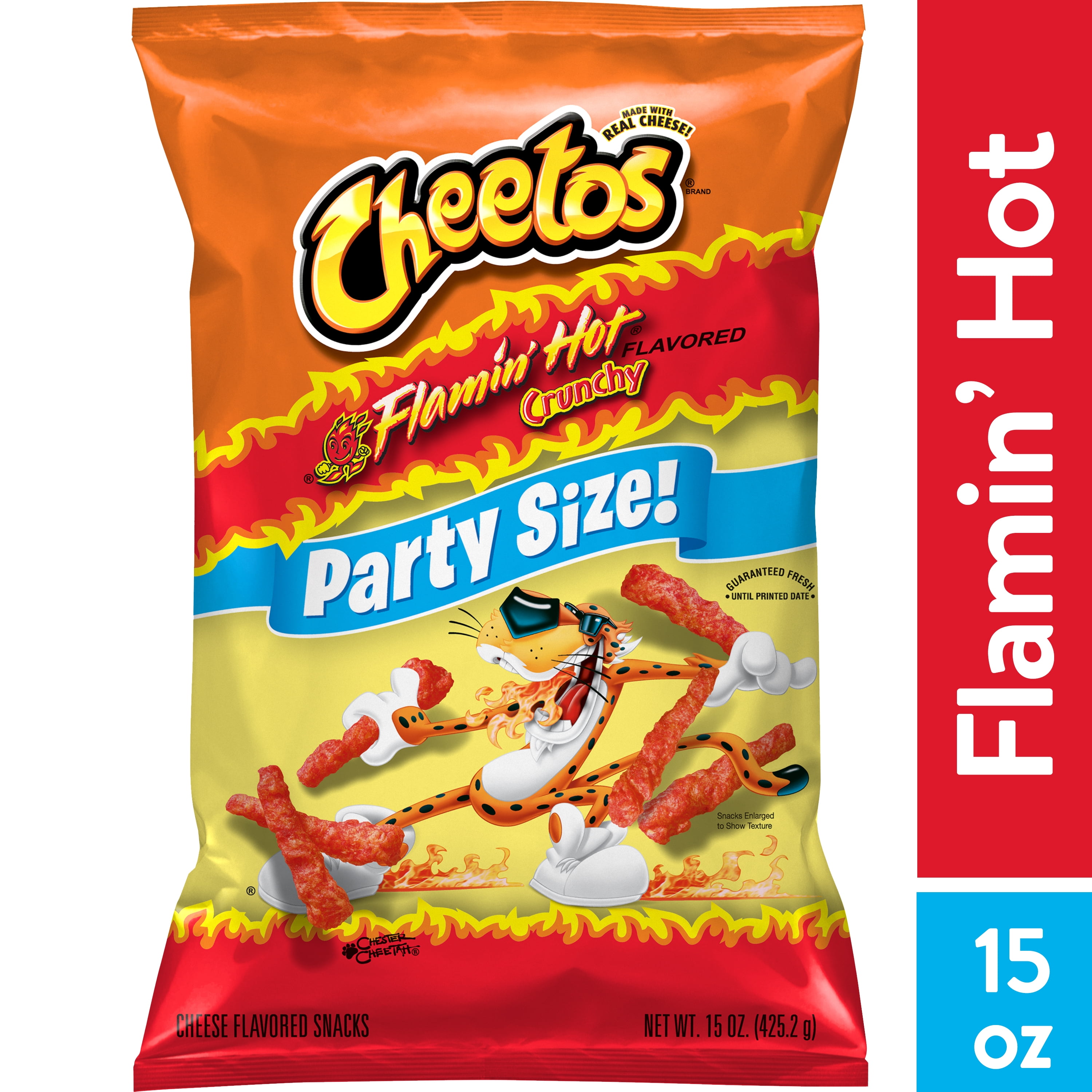 Cheetos Crunchy Flamin Hot Cheese Flavored Snacks, Party Size, 15 oz Bag