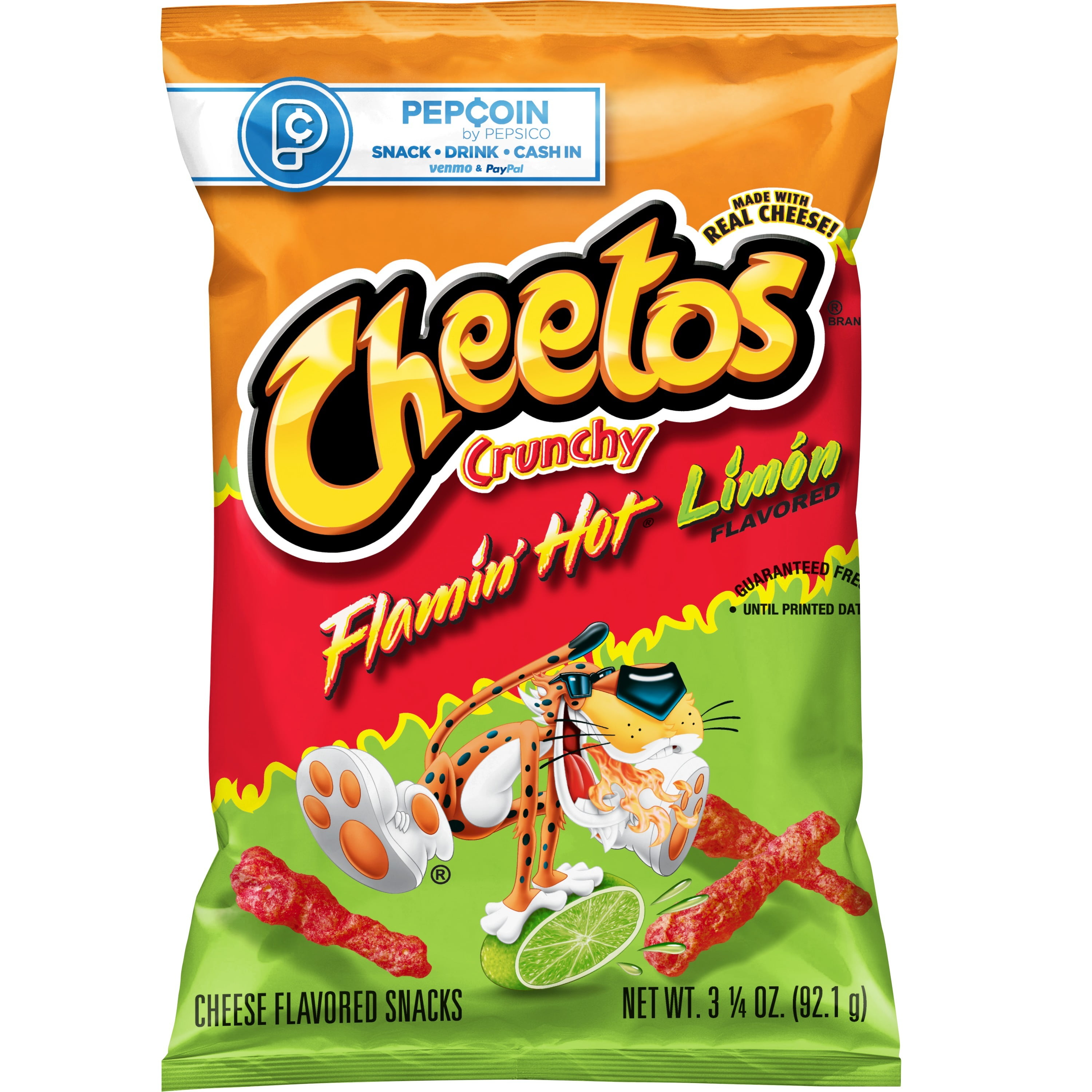 Cheetos Crunchy Flamin' Hot Limon Cheese Flavored Snack Chips, 3.25 oz Bag