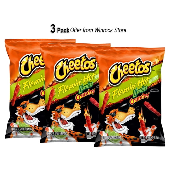 Cheetos, Crunchy Flamin' Hot Limon, Cheese Flavored Snacks, 8.5 Ounce (3 Pack)