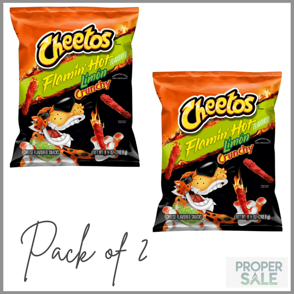 Cheetos, Crunchy Flamin' Hot Limon, Cheese Flavored Snacks, 8.5 Ounce Bag (Packaging May Vary) ( pack of 2 )