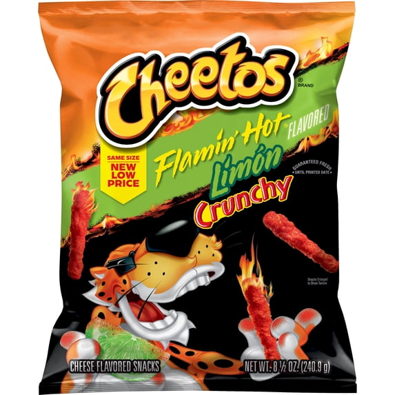 Cheetos Crunchy Flamin' Hot Limon, Cheese Flavored Snacks, 8.5 ounce Bag