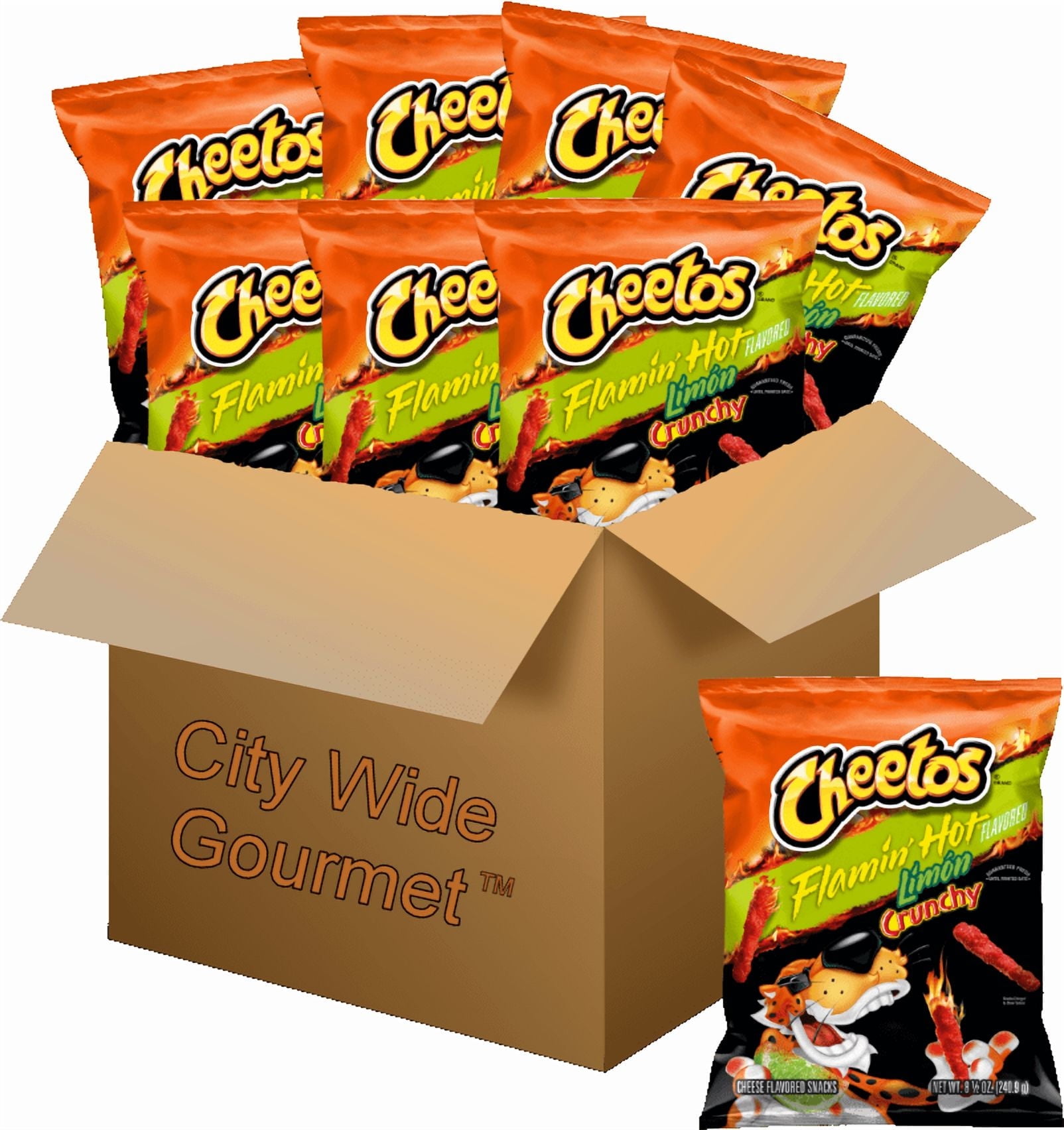 Cheetos, Crunchy Flamin' Hot Limon Snacks, 2 oz Bags, Pack of 8