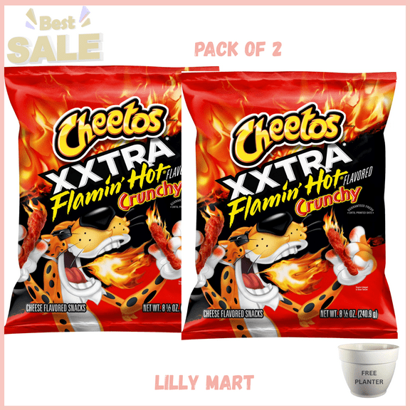 Cheetos Crunchy XXTRA Flamin' Hot Cheese Flavored Snack Chips, 8.5 Ounce Bag (Packaging May Vary) pack of 2
