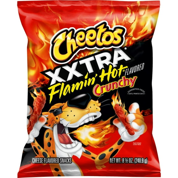 Cheetos Crunchy XXTRA Flamin' Hot Cheese Flavored Snack Chips, 8.5 oz Bag-Pack Of 4