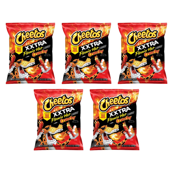 Cheetos Crunchy XXTRA Flamin' Hot Cheese Flavored Snack Chips, 8.5 oz Bag-Pack Of 5