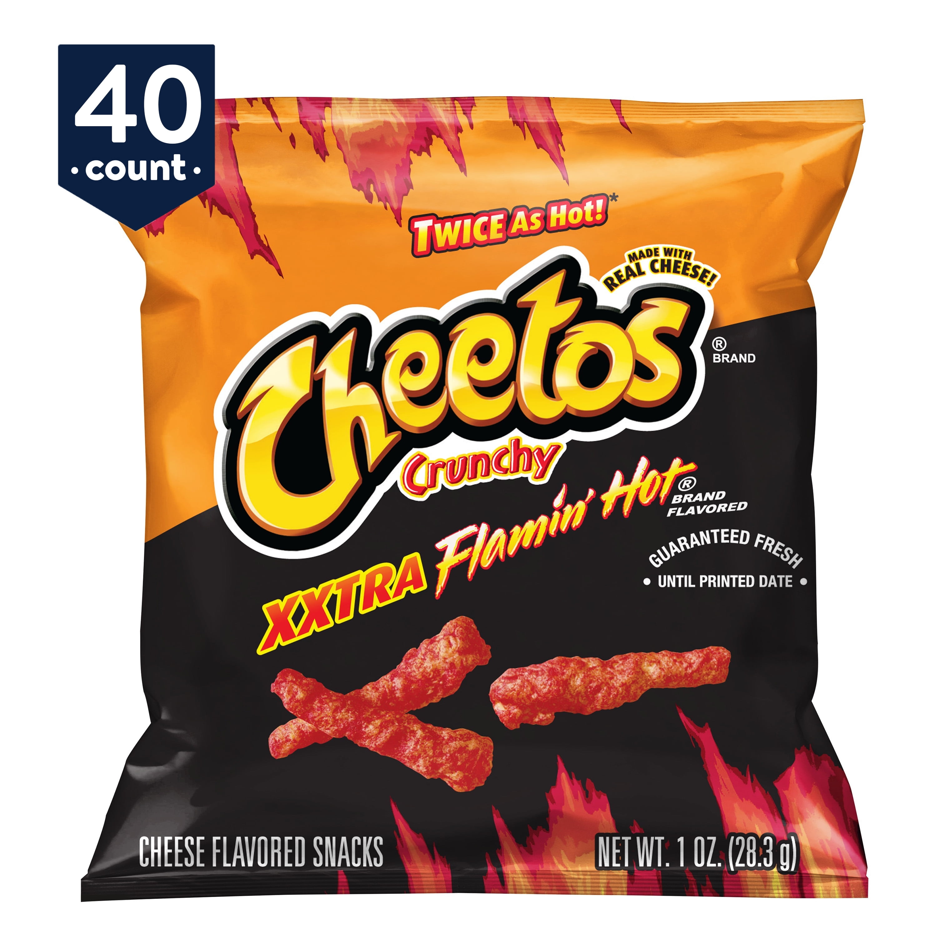 Cheetos Crunchy Xxtra Flamin' Hot Cheese Flavored Snacks, 1 oz Bags, 40  Count