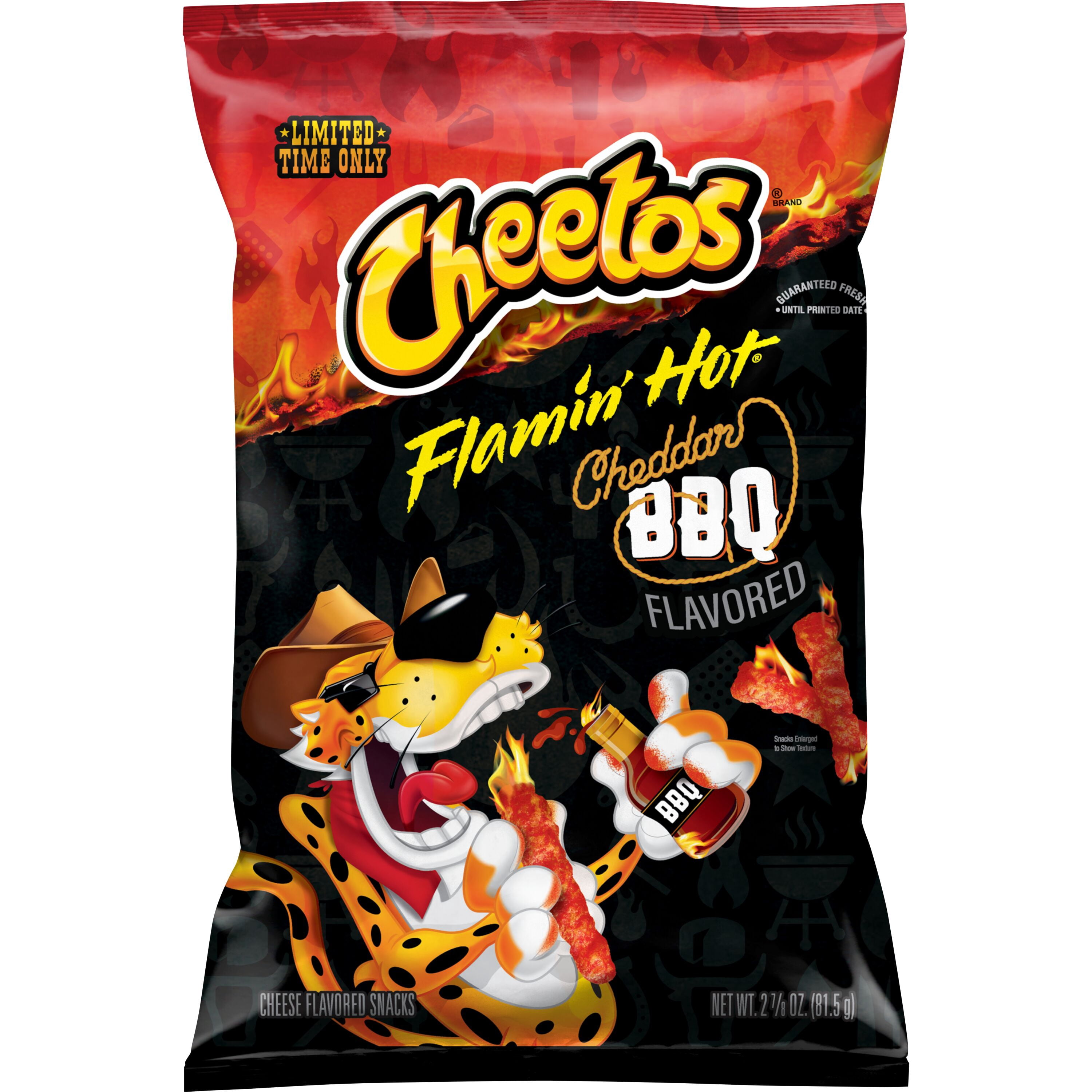 Cheetos Cheese Flavored Snacks Flamin Hot Cheddar BBQ Flavored 2.875 Ounce Bag