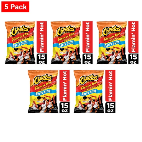 Cheetos Flamin Hot Crunchy Chips Party Size 15 oz - 5 Pack