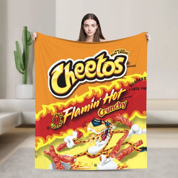 Cheetos Flamin Hot Crunchy Print Throw Blanket, Lightweight Soft Flannel Blanket, Snack Pattern Decorative Blanket for Sofa Bed Couch Gift