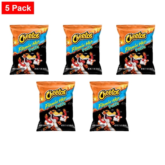 Cheetos Flamin Hot Flavored Cheese Puffs 2.5 oz - 5 Pack