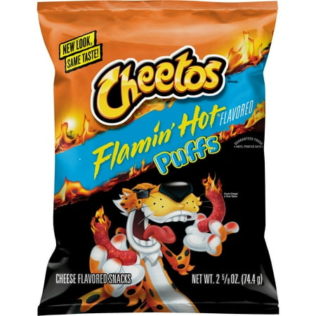 Cheetos Puffs Cheese Snacks Flamin' Hot Flavored, 2.625 oz Bag