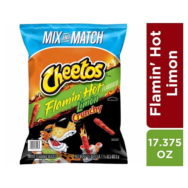 Cheetos Flamin' Hot Limon Cheese Snacks, Crunchy, 17.375 oz Bag