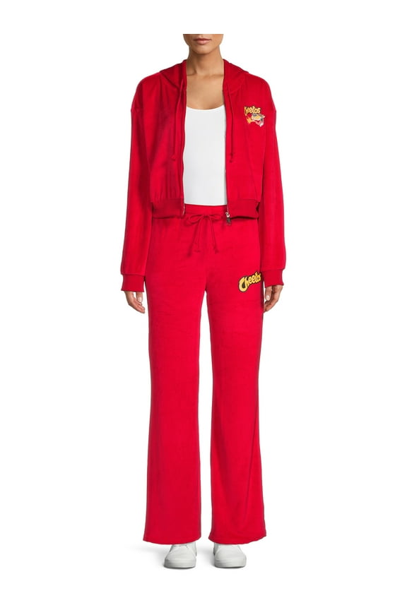 Junior's Flamin Hot Velour Hoodie & Pant Graphic Set, 2-Piece