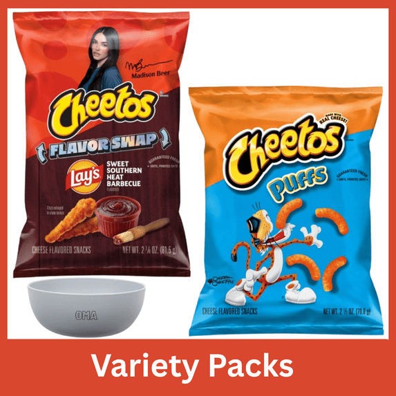 Cheetos & Lay’s Variety Pack, Sweet Southern Heat BBQ Chips & Cheese Puffs Snacks, 2.5 oz & 2.875 oz Bags, Crunchy Snack Bundle with Bowl by OMA