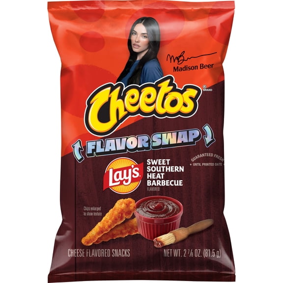Cheetos Cheese Flavored Snacks, Lays Flavor Swap Sweet Southern Heat BBQ, 2.875 oz Bag