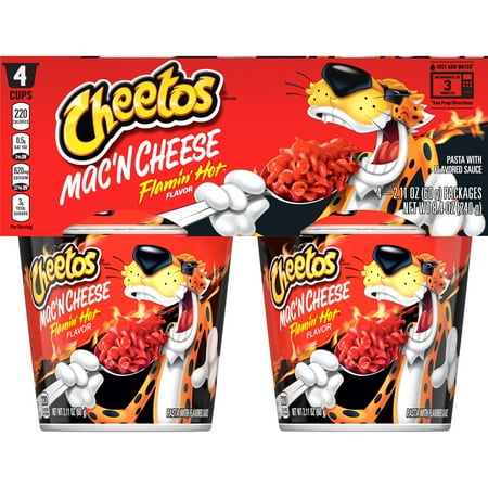 Cheetos Mac'N Cheese Pasta with Flavored Sauce Flamin' Hot Flavor 2.11 oz, 4 Count Cups