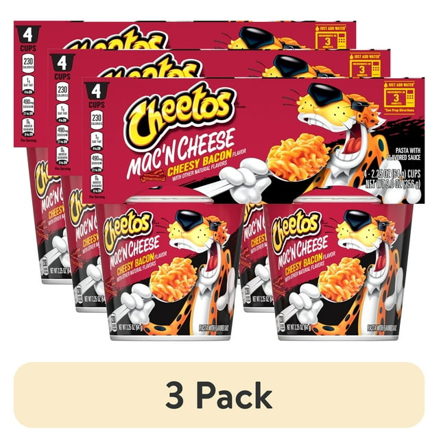 (3 pack) Cheetos Mac' n Cheese Cheesy Bacon Flavor, 2.25 oz, 4 Count Cups