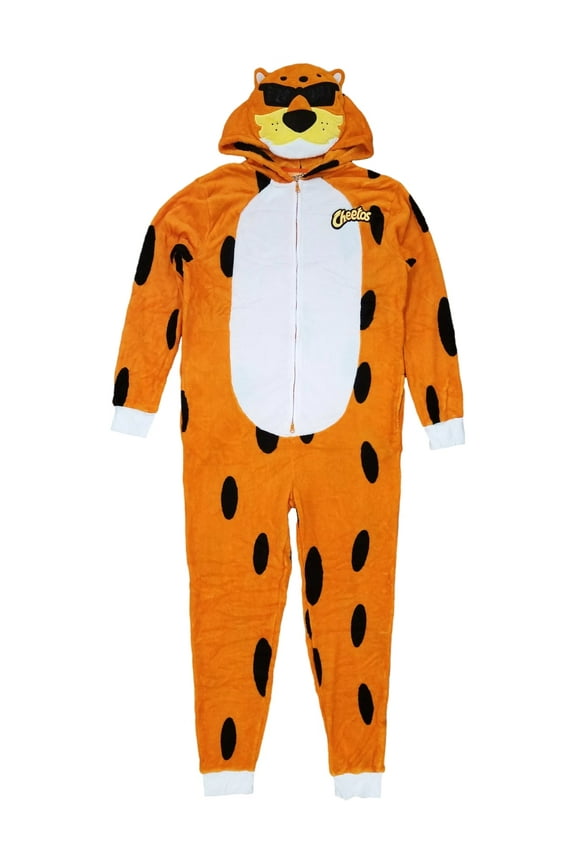 Mens Chester Cheetah Fleece Costume Union Suit Hooded Pajamas Large