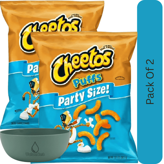 Cheetos Puffs Cheese Flavored Party Size Snack Chips, 13.5 oz Bag With Olive Green Bowl By ValueNest