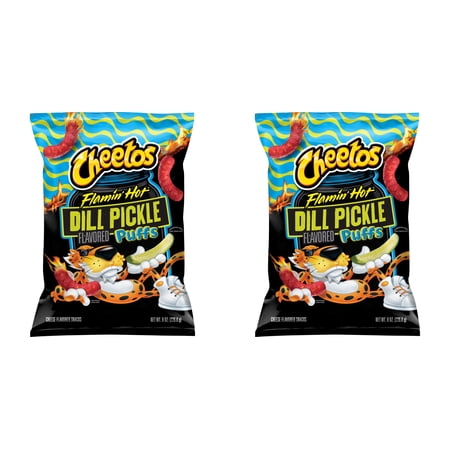 Cheetos Puffs Flamin Hot Dill Pickle Cheese Flavored Snacks 8 oz (2 Pack)