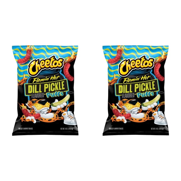Cheetos Puffs Flamin Hot Dill Pickle Cheese Flavored Snacks 8 oz (2 Pack)