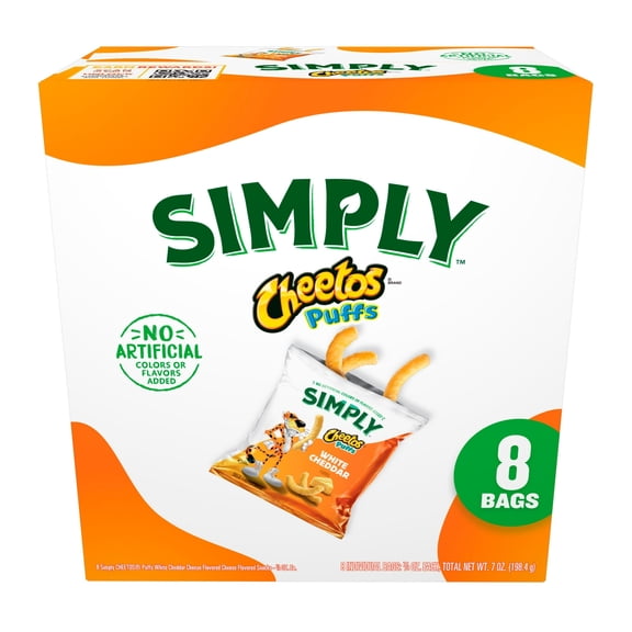 Cheetos Simply Puffs Cheese White Cheddar Flavored Snacks, 8 Count pack of 2
