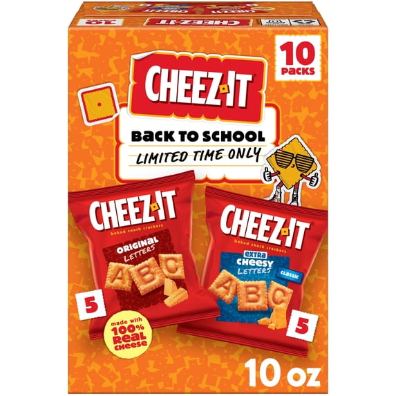 Cheez-It Letters Variety Pack Baked Snack Crackers, Back to School, Lunch Snacks, 10 Count