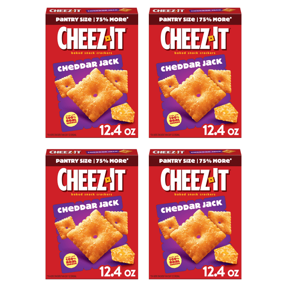 Cheez-It Cheddar Jack Cheese Crackers, Baked Snack Crackers, 12.4 oz (Pack of 4)