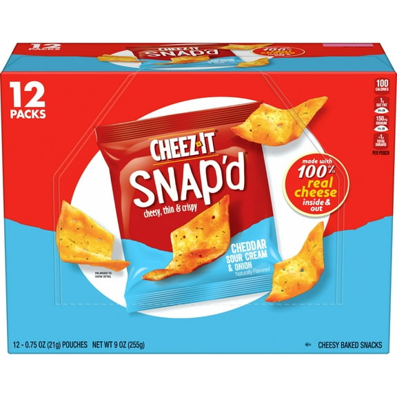 Cheez-It Cheddar Sour Cream and Onion Cheese Cracker Chips, Thin Crisps, 12 Count