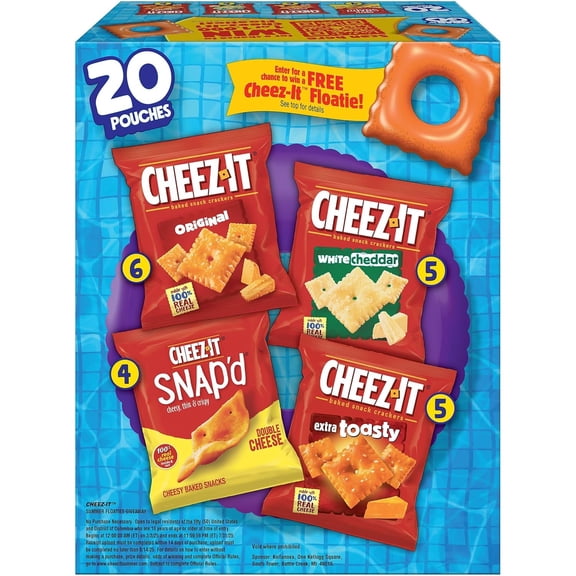 Cheez-It Cheese Crackers, Baked Snack Crackers, Lunch Snacks, Grab n' Go, Variety Pack, 19.1oz Box (20 Packs)