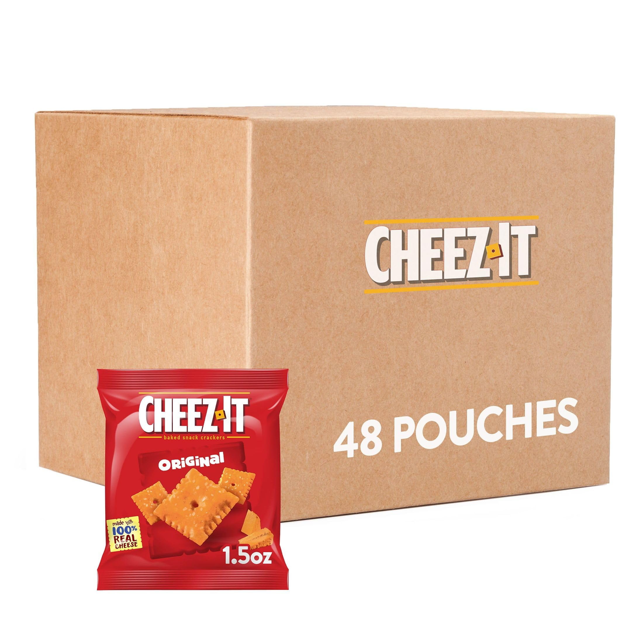 Cheez-It Cheese Crackers, Baked XEF1Snack Crackers, Lunch Snacks, Original (48 Pouches)