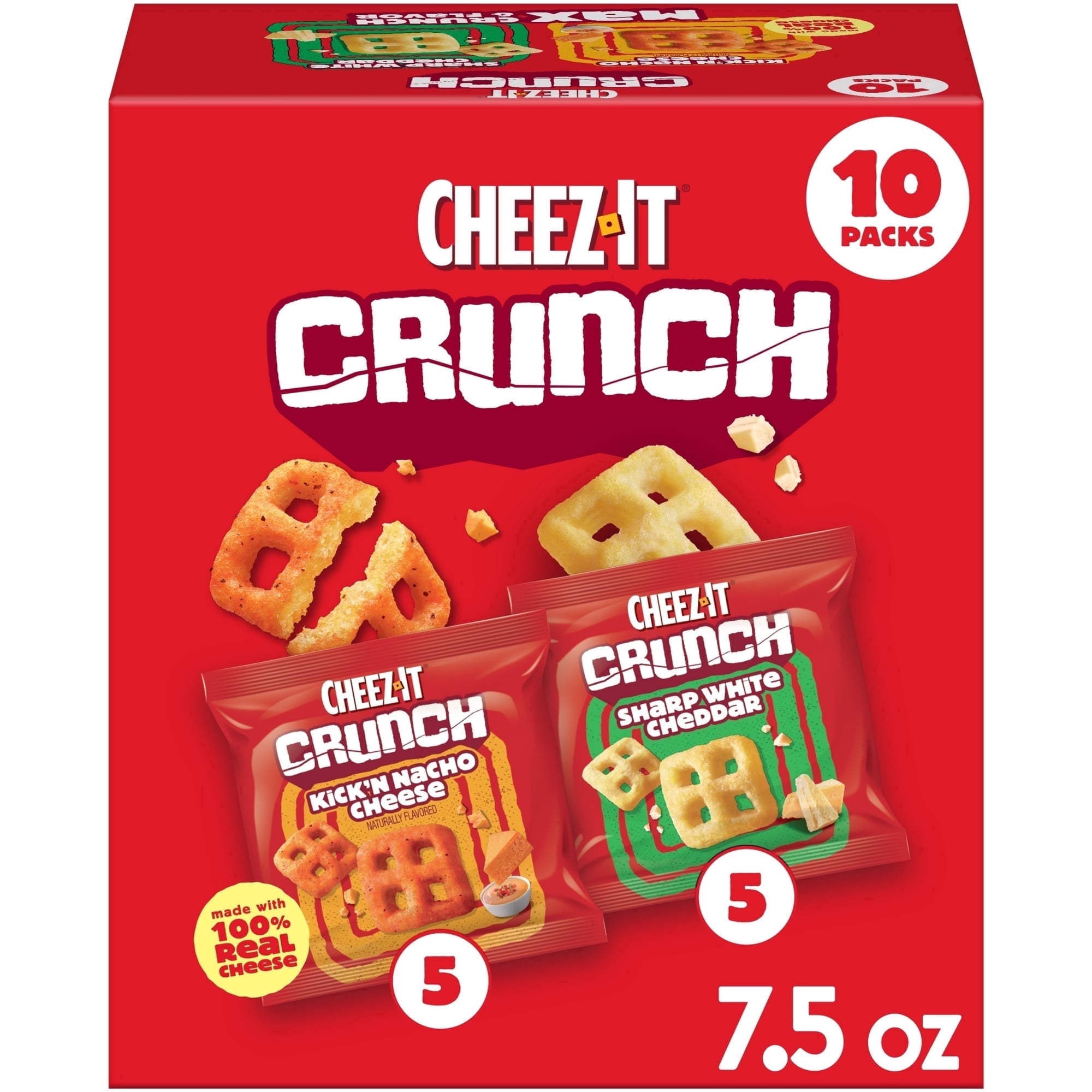 Cheez-It Crunch Variety Pack Cheesy Baked Snacks, Lunch Snacks, 10 ...