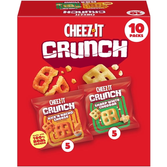 Cheez-It Crunch Variety Pack Cheesy Baked Snacks, Lunch Snacks, 10 Count