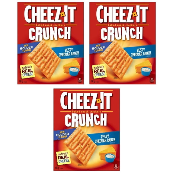Cheez-It Crunch, Zesty Cheddar Ranch Flavor, Baked Crackers, 191g (3 Pack)