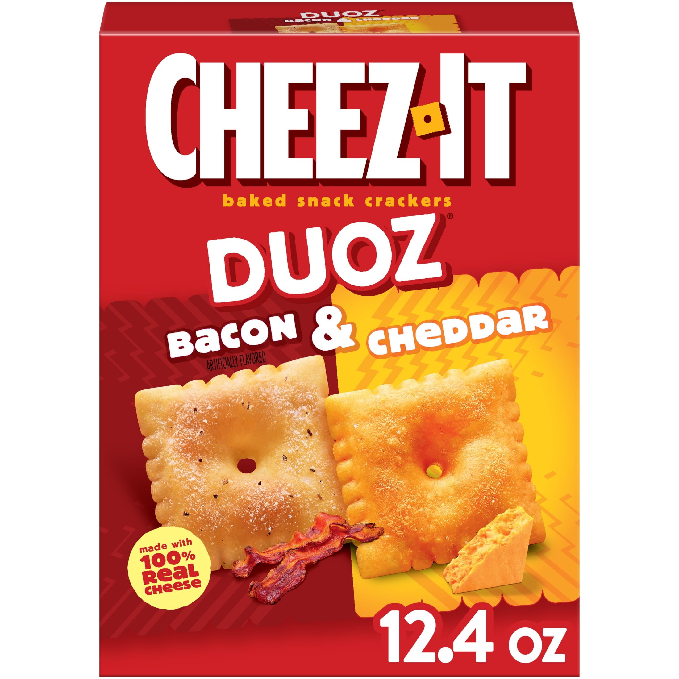 Cheez-It DUOZ Bacon and Cheddar Baked Snack Crackers, Lunch Snacks, 12.4 oz