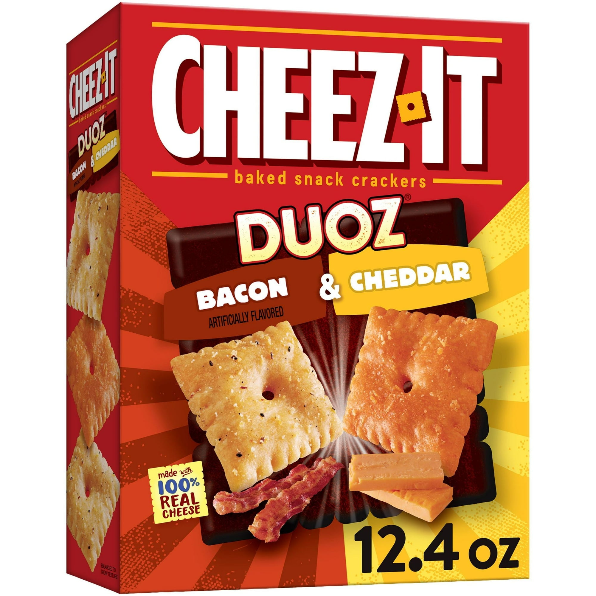 Cheez-It DUOZ Bacon and Cheddar Crackers, Baked Snack Crackers, 12.4 oz (Pack of 4)