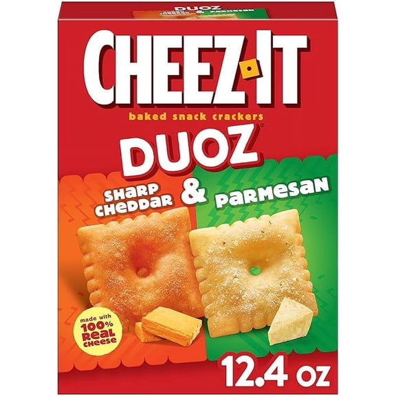 Cheez-It DUOZ Baked Snack Crackers, Lunch Snacks, Sharp Cheddar and Parmesan, 12.4oz Box