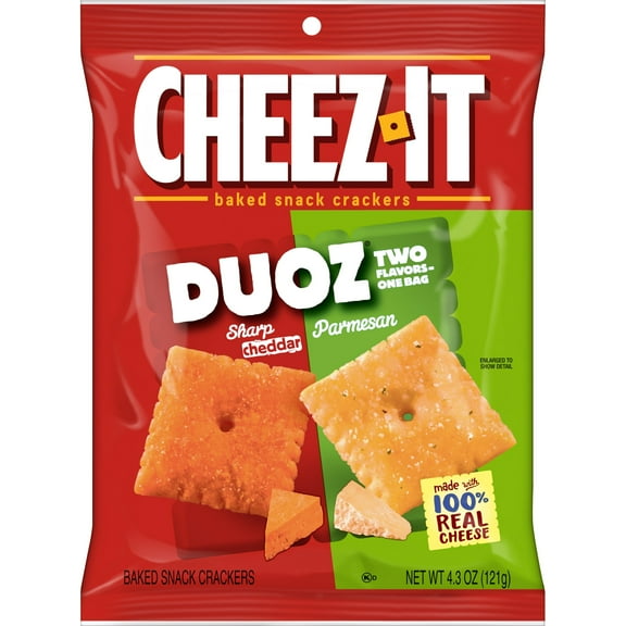 Cheez-It DUOZ Cheddar and Parmesan Cheese Crackers, Baked Snack Crackers, 4.3 oz