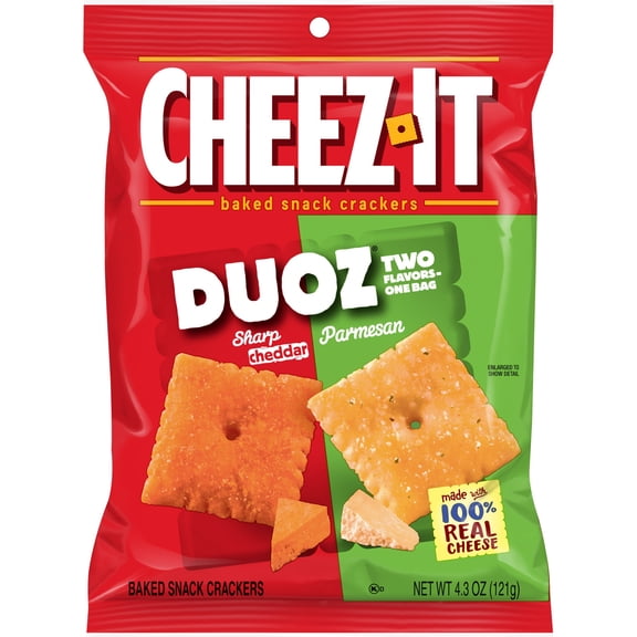 Cheez-It DUOZ Cheddar and Parmesan Cheese Crackers, Baked Snack Crackers, 4.3 oz