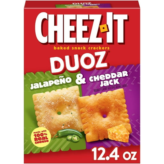 Cheez-It DUOZ Jalapeo and Cheddar Jack Baked Snack Crackers, Lunch Snacks, 12.4 oz