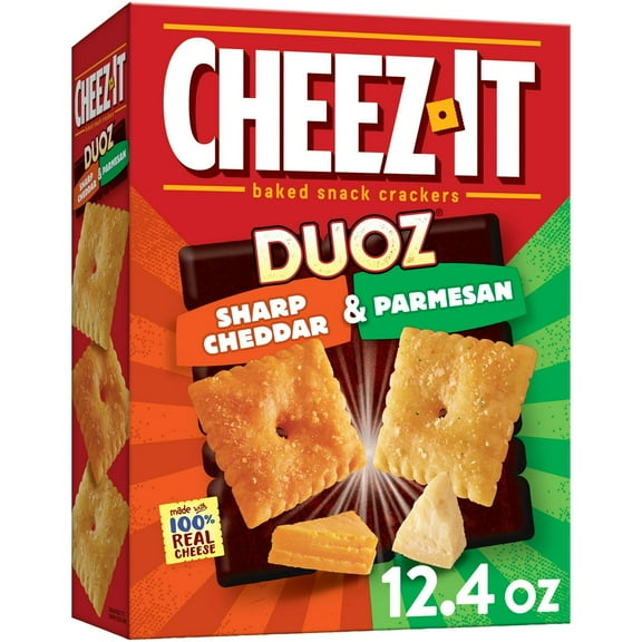 Cheez-It DUOZ Sharp Cheddar and Parmesan Cheese Crackers, Baked Snack Crackers, 12.4 oz (Pack of 8)