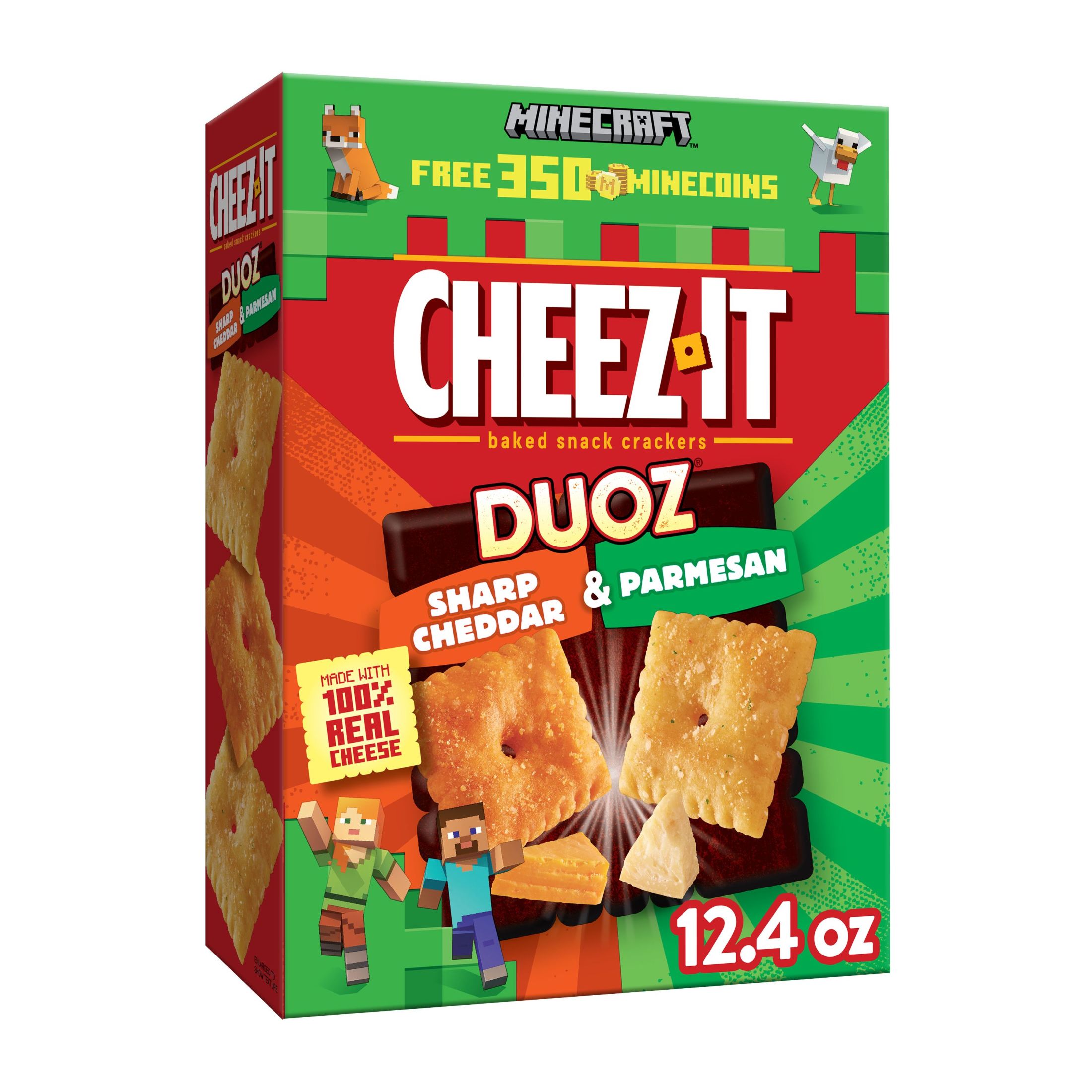 Cheez-It DUOZ Sharp Cheddar and Parmesan Cheese Crackers, Baked Snack Crackers, 12.4 oz - image 1 of 12