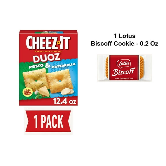 Cheez-It Duoz Baked Snack Crackers, Lunch Snacks, Pesto And Mozzarella, 12.4Oz Box (1 Box) - Pack Of 1 & Lotus Biscoff Cookie - 0.2 Oz - 1 ct