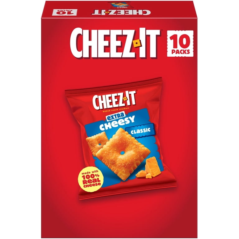 【CHEE'S】 Cheez-It Extra Cheesy Baked Snack Crackers, Lunch Snacks, 10 Count